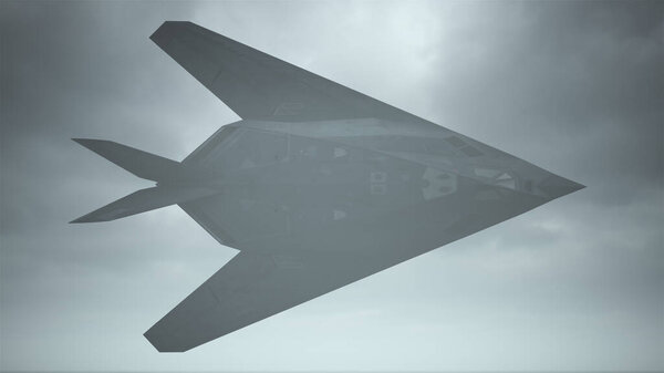 Stealth Fighter Jet Aircraft Flying Low Overcast Day 3d illustration 3d render