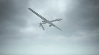 Drone Unmanned Aerial Vehicle Aircraft Flying Low Overcast Day 3d illustration 3d render clipart