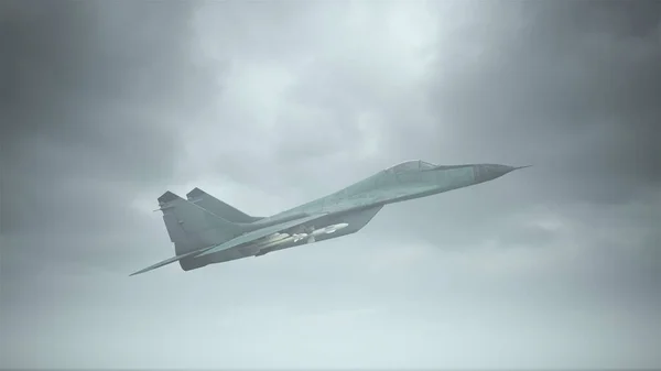 Taktické Stíhací Stíhací Letoun Létání Nízko Zatažený Den Ilustrace Vykreslení — Stock fotografie
