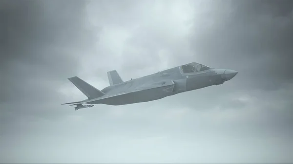 攻击机喷气式飞机低空飞行阴天3D插图3D渲染 — 图库照片