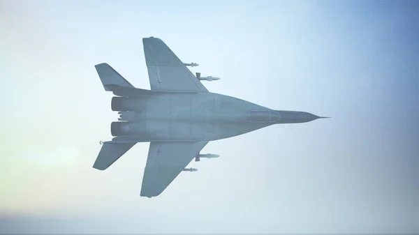 Samolot Myśliwski Taktyczny Lecący Niski Wschód Słońca Zachód Słońca Ilustracja — Zdjęcie stockowe