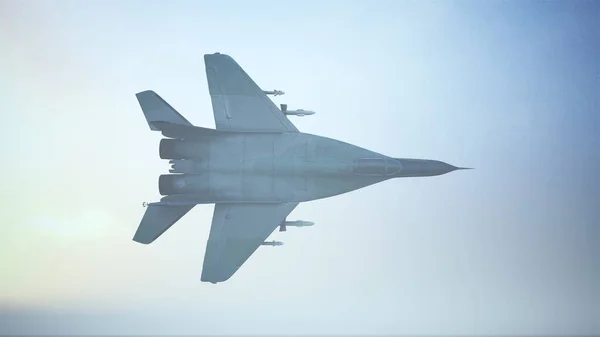 Taktiska Jet Fighter Flygplan Som Flyger Låg Soluppgång Solnedgång Illustration — Stockfoto