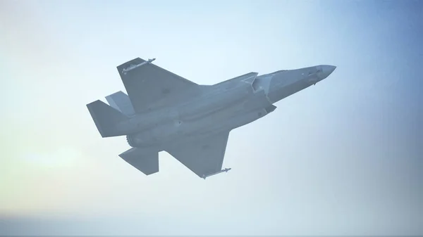 Strike Fighter Jet Aircraft Flying Low Sunrise Sunset Illustration Render — Stockfoto