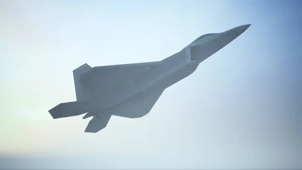 喷气式战斗机低空落日3D插图3D渲染 — 图库照片