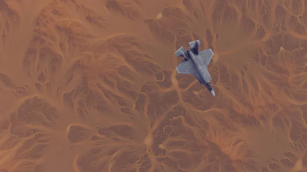 Strike Fighter Jet Letadla Vysoké Nadmořské Výšky Nad Arid Mountain — Stock fotografie