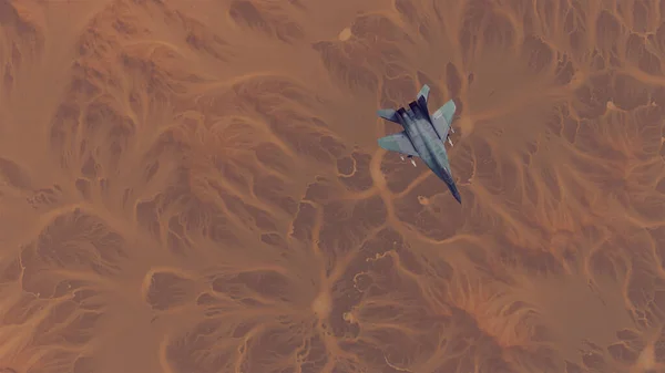 Tactical Jet Fighter Aircraft High Altitude Arid Mountain Desert Sediment — Stock Photo, Image