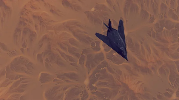 Stealth Fighter Jet Aircraft Alta Altitude Acima Deserto Montanha Árido — Fotografia de Stock