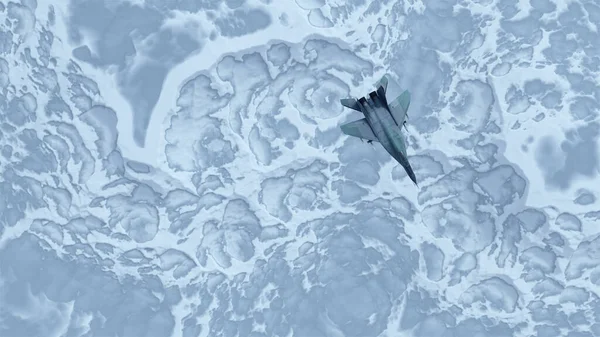 Тактичний Реактивний Винищувач Літак Високої Висоти Над Замороженим Льодовиком Сніжна — стокове фото