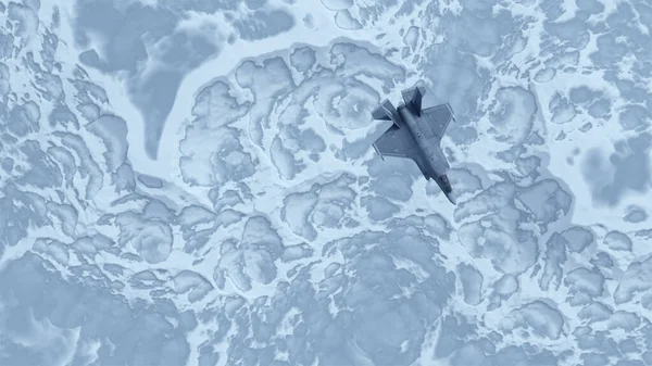 ストライクファイタージェット機氷河雪の上高高度冷凍ツンドラ3Dイラスト3Dレンダリング — ストック写真