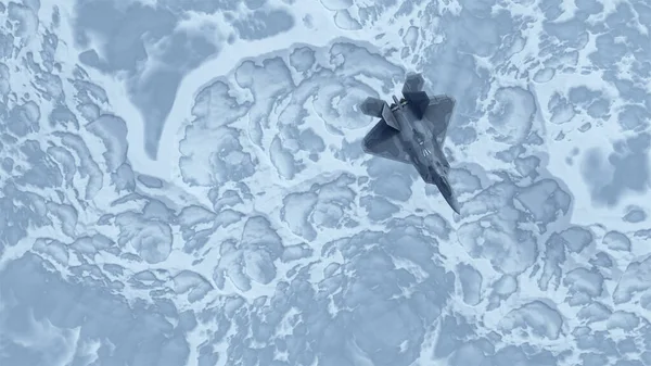 凍結氷河雪の上ステルス戦闘機高高度凍結ツンドラ3Dイラスト3Dレンダリング — ストック写真