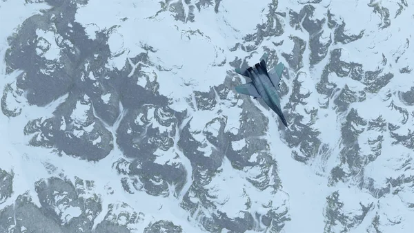 戦術ジェット戦闘機冷凍雪の山の上高高度3Dイラスト3Dレンダリング — ストック写真