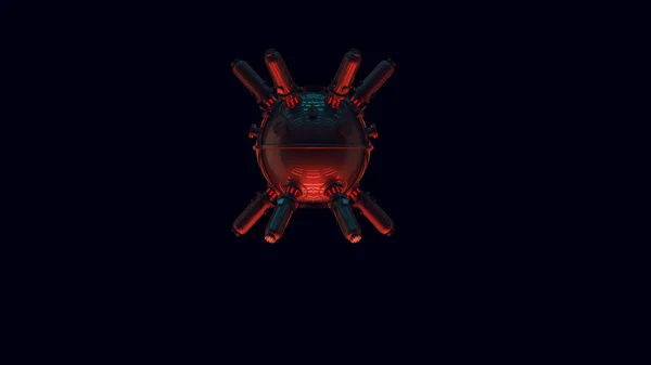 Futuristico Micro Drone Mine Reactor Technology Alien Concept Blue Red — Foto Stock