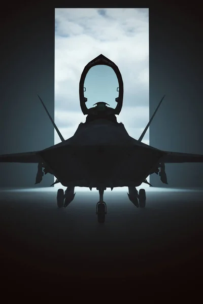 Stealth Fighter Jet Aircraft Dark Hanger Illustration Render — стокове фото