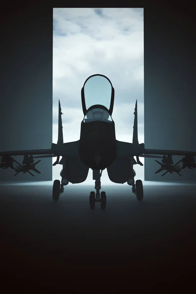 Надзвуковий Реактивний Літак Темному Вішалці Ілюстрація Рендерингу — стокове фото