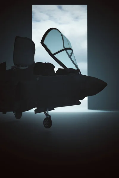 Hanger 3D示例中的攻击飞机 — 图库照片
