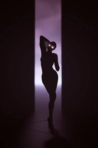 Woman Transparent Futuristic Shrink Wrap Suit Glowing Eyes Illustration — Stock Photo, Image