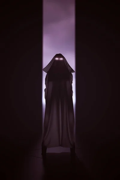Femme Enveloppée Dans Une Robe Futuriste Transparente Avec Des Yeux — Photo