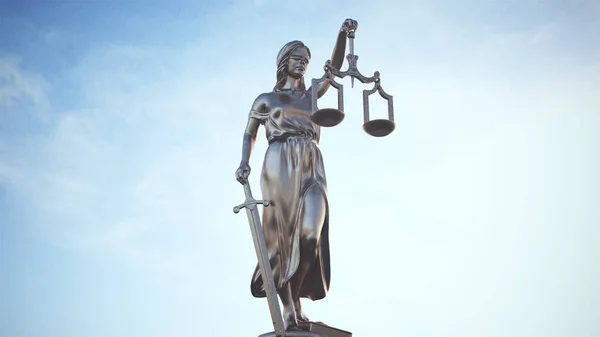 女性法官雕像青铜 司法系统的人格化3D例证 — 图库照片