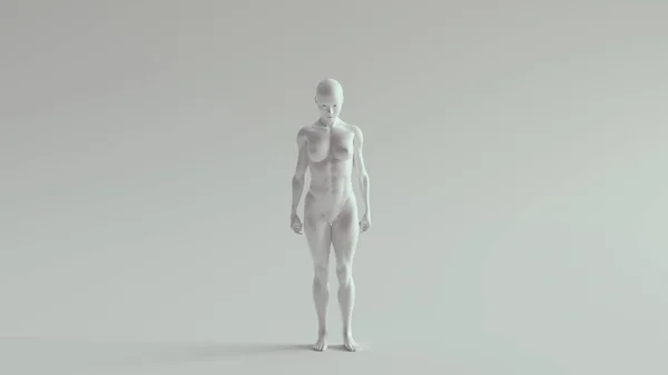 白色非二元女性强中立气筒正面3D插图 — 图库照片