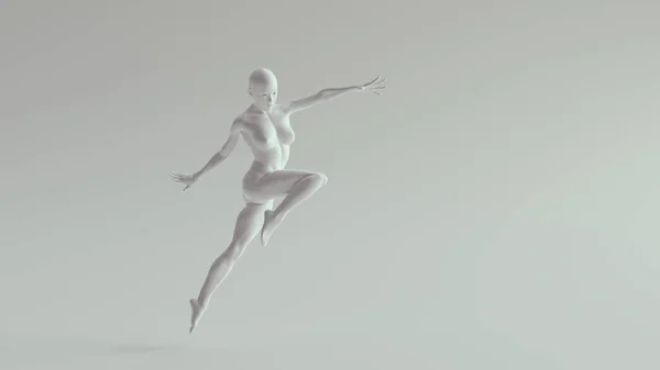 白非バイナリ女性の跳躍アクションポーズ3Dイラスト — ストック写真