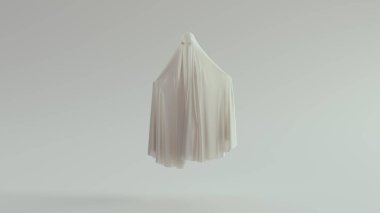 White Ghost Spirit Floating Raising Arms in a Death Shroud 3d illustration clipart