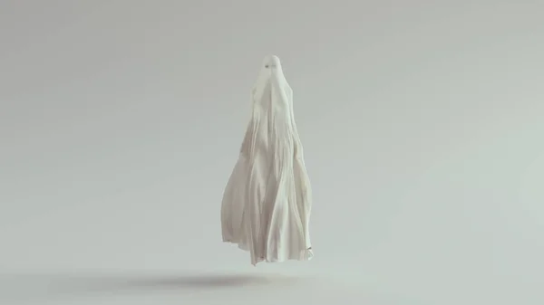 Λευκό Πνεύμα Φάντασμα Που Επιπλέει Μακριά Σάβανο Θανάτου Φυσώντας Στην — Φωτογραφία Αρχείου