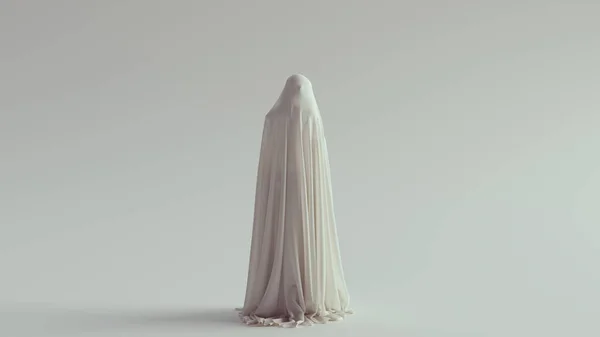 White Ghost Spirit Steht Einem Totentuch Und Blickt Über Seine — Stockfoto