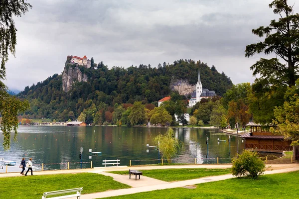 Bled Lake Castle Fortress Martin Parish Church Historic Heritage Buildings — Stock Photo, Image