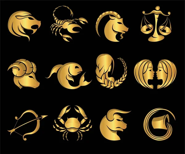 set, siyah arka plan astrolojisi vektör tüm zodyak işaretleri birlikte