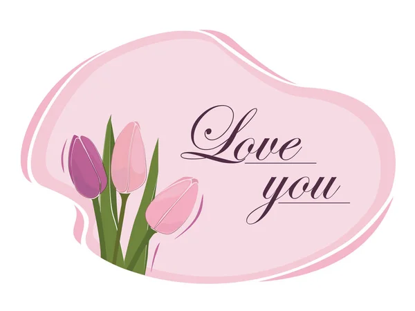 Spring flowers, tulips on a pink background, greeting card