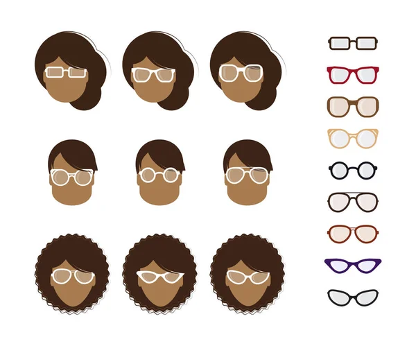 楕円形の顔の様々 なタイプの眼鏡の種類 — ストックベクタ