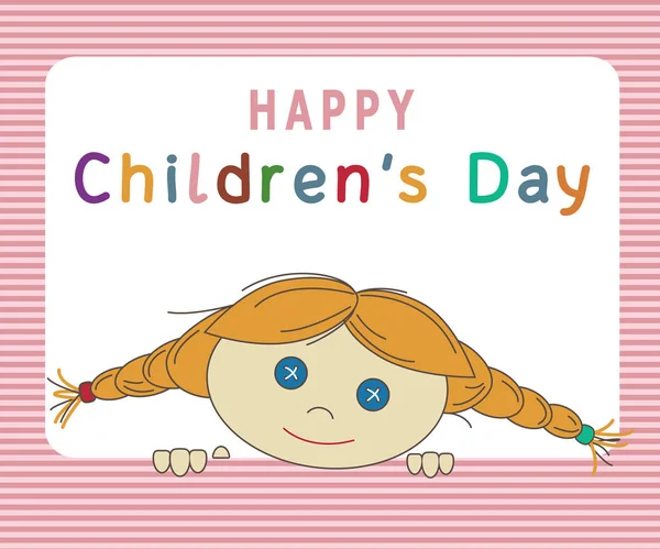 Dzieci Dzień Kartkę Życzeniami Lalką — Wektor stockowy
