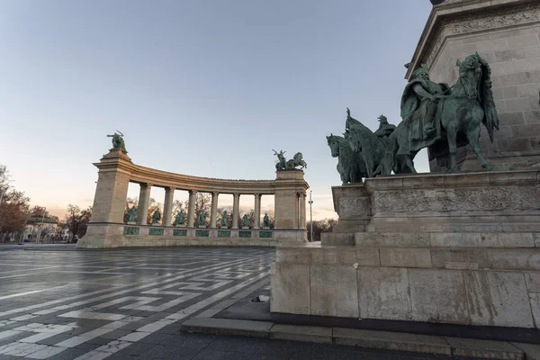 Náměstí Hrdinů Budapešti Maďarsko Zimní Ráno — Stock fotografie