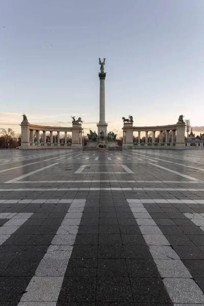 Praça Dos Heróis Budapeste Hungria Uma Manhã Inverno — Fotografia de Stock