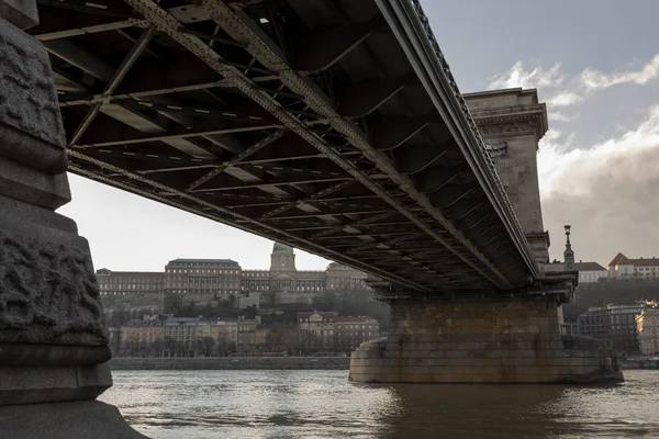 Chain Bridge Budapest Hungary Summer Winter Day — Stock Photo, Image