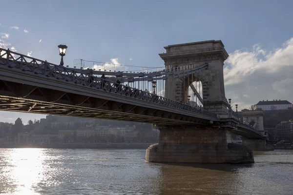 Chain Bridge Budapest Hungary Summer Winter Day — Stock Photo, Image