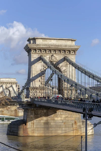 Podul Lanț Din Budapesta Ungaria Într Iarnă Vară — Fotografie, imagine de stoc