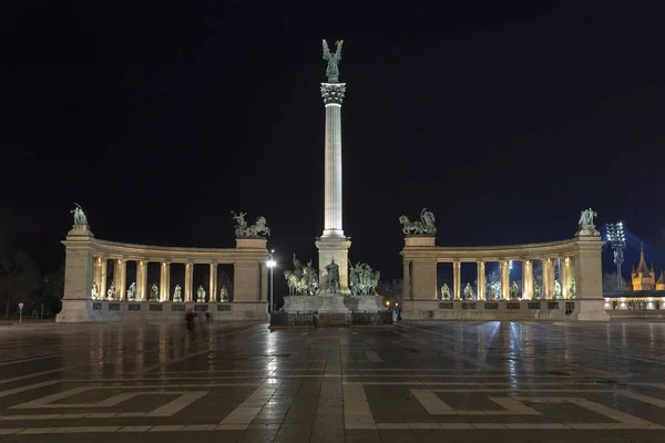Heroes\' square in Budapest, Hungary on a winter night.