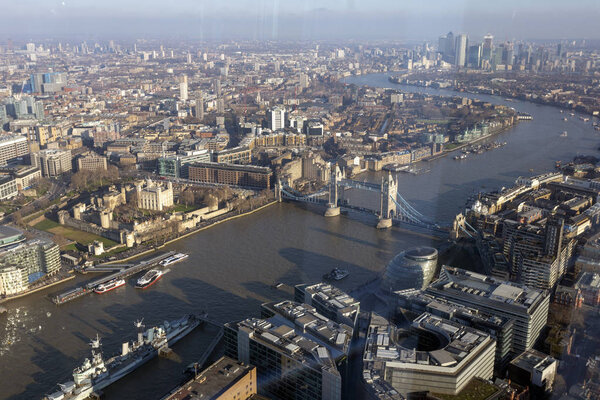 London, United Kingdom - 1 20 2018: The view of London from the Shard building on a winter day.