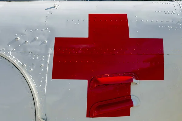 Red cross on an old russian ambulance helicopter.