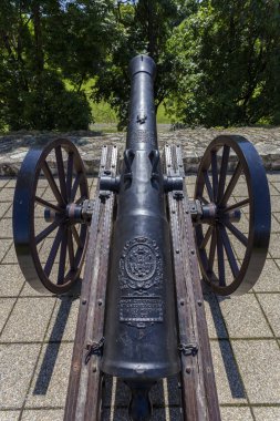 Macaristan 'daki Sarospatak Kalesi' nin avlusunda top var..