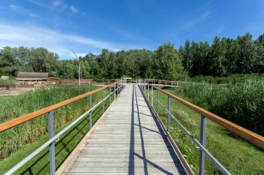Macaristan 'ın Poroszlo kentindeki Tisza Gölü Ecocenter' da doğa yolu