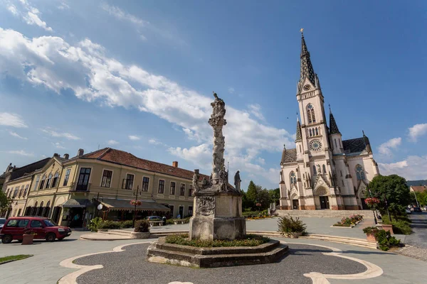 Sacred Heart Church Koszeg Hungary Summer Day Trinity Statue Foreground — Stock Photo, Image