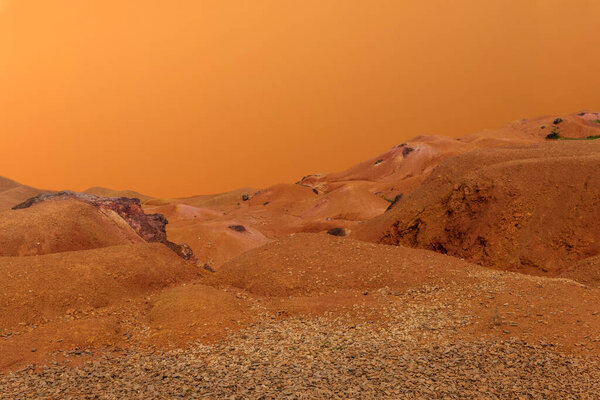 Марсианский пейзаж на красной планете.
