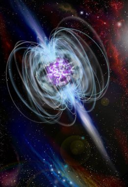 Magnetar nötron yıldızı bir derin uzayda yüksek manyetik alan ile. Sanatçının anlayışı illüstrasyon