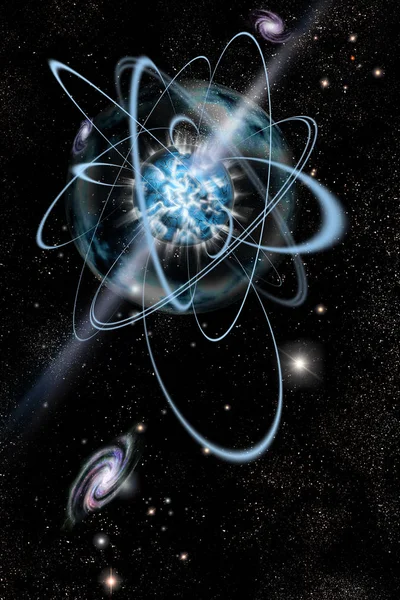 迈格尼塔中子星 在深空间中具有高磁场 艺术家的构思插图 — 图库照片