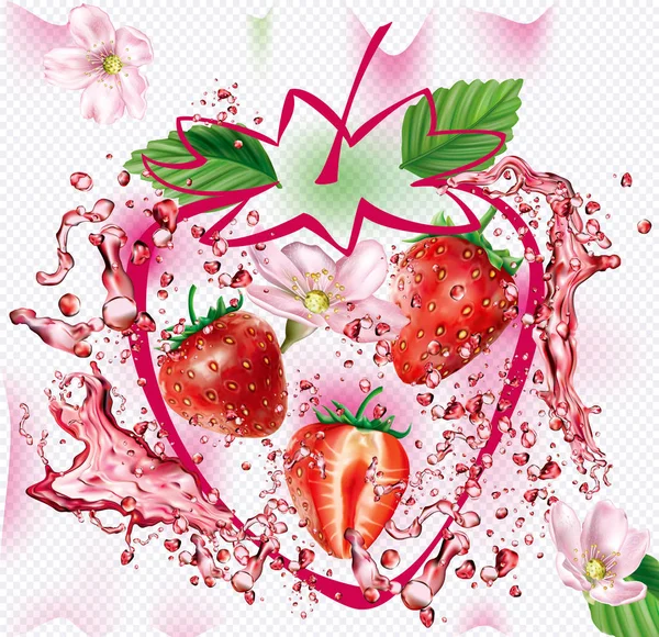 Splashes Fresh Juice Background Strawberry Silhouette Mesh Vector Illustration — Stock Vector