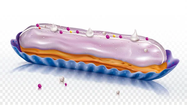 Gâteau Eclair Pâtisserie Rondins Avec Glaçage Rose Illustration Maillage Vectoriel — Image vectorielle