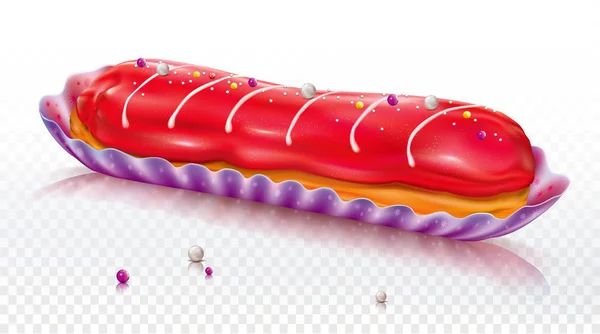 Gâteau Eclair Pâte Rondins Avec Glaçage Rouge Illustration Maillage Vectoriel — Image vectorielle