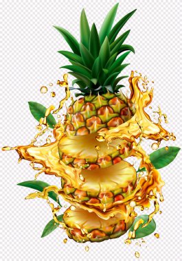 Ananas meyve suları patlama sıçramaları içine dilimler halinde kesilmiş